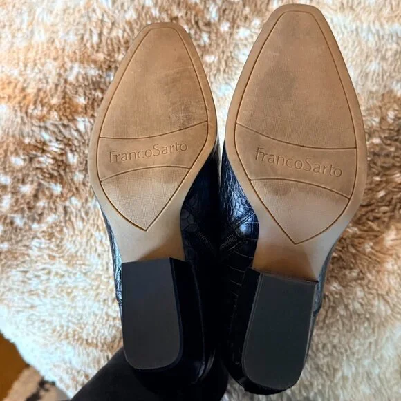 Franco Sarto Black Croc Embossed Ankle Booties Size 8 - Picture 3 of 5